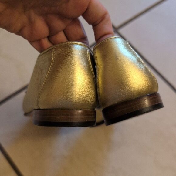 Escada Loafers Metallic Gold Leather Flat Made In Italy Size 10 main image 10